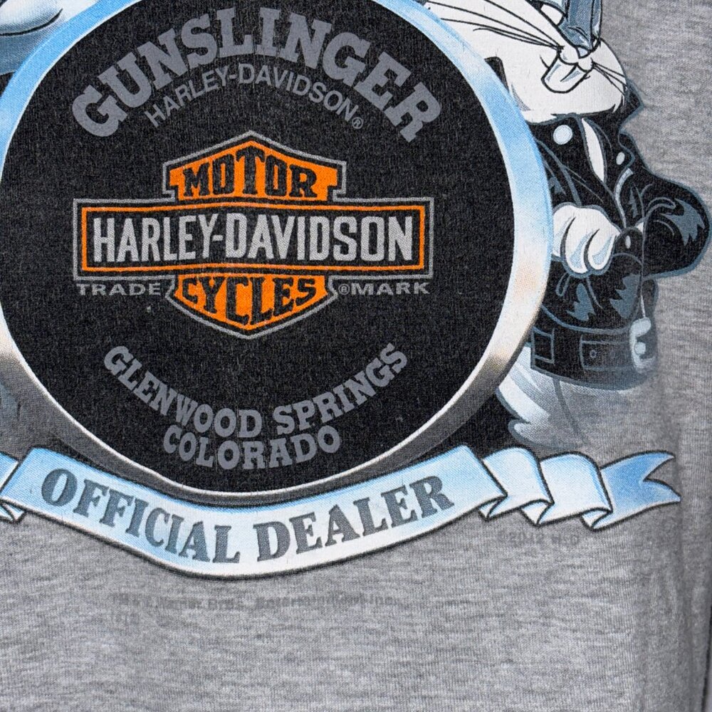 Harley-Davidson Gunslinger Looney Tunes Taz Bugs Tee Gray Small Rare 2014 - Picture 8 of 15